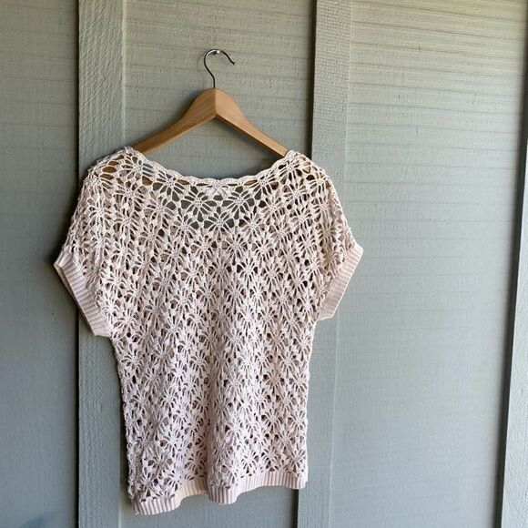 NET Ladies Peach Open Crochet Knit Peach Sweater Size: S - Picture 2 of 8